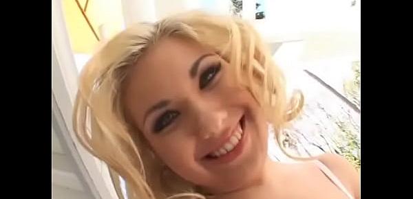  Young blonde chick with small tits Aubrey Addams will have to wash her hair after hardore intercourse with her new boyfriend